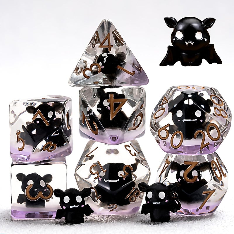 weyano DND Resin Bat Dice Set, D&D Polyhedral Dice for Dungeons and Dragons RPG, MTG Role Playing Games D and D Dice 7pc D20 D12 D10 D8 D6 D4 - Image 1